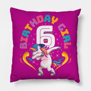 Dabbing Unicorn Birthday Girl 6 Years Old Pillow