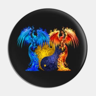 Fantasy Fire And Ice Phoenix Yellow Blue Yin Yang Pin