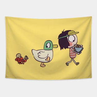 sarah and duck goes to the beach in beach break 2 / children cartoon Tapestry