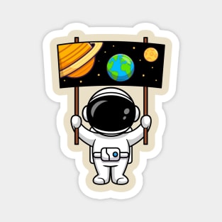 Cute Astronaut Holding Space Board Cartoon Magnet