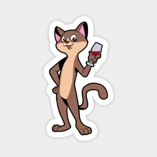 Comic cat enjoying a glass of wine - Wine Drinker Magnet