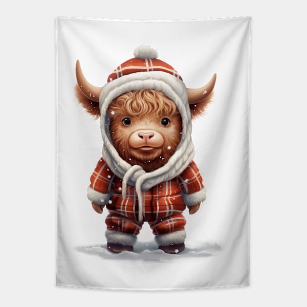 Christmas Baby Highland Cow #2 Tapestry by Chromatic Fusion Studio