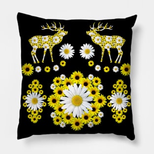 deer blooming sunflowers daisies red deer floral pattern Pillow