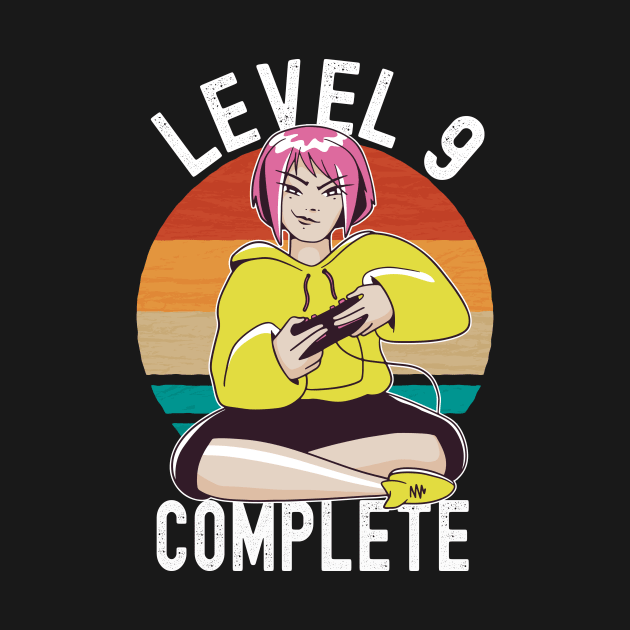 Level 9 Complete Girls Loves Anime Gamer 9th Birthday Girl by Ramadangonim