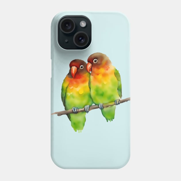 A watercolor of two cute lovebirds cuddling Phone Case by Bwiselizzy