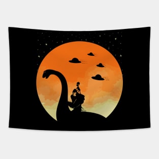 Bigfoot Riding Loch Ness Monster Tapestry