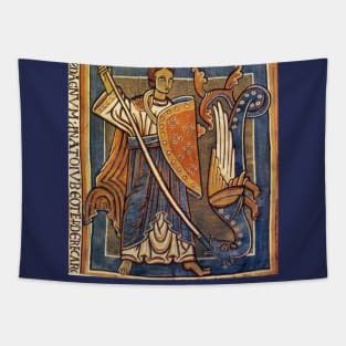 ST. MICHAEL ARCHANGEL WITH DRAGON Antique Tapestry Tapestry