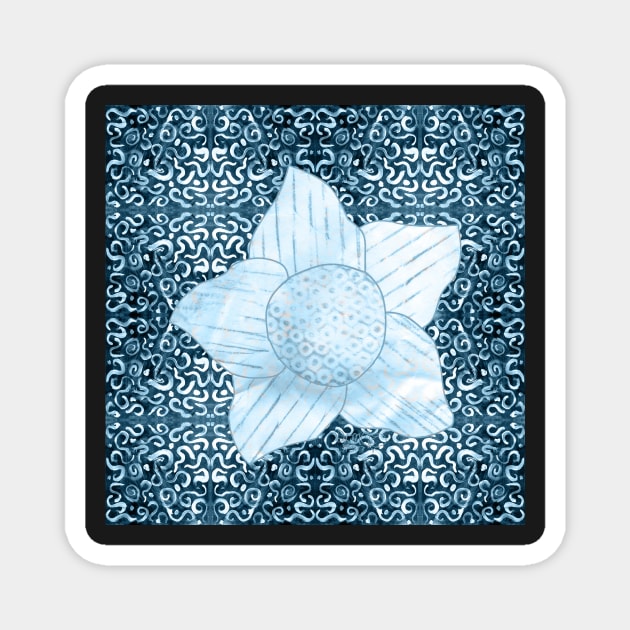 flower on white swirls and dots muted blue and teal for kids and nursery Magnet by DlmtleArt