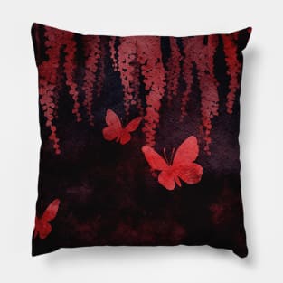 Wisteria and Butterflies Negative Painting Black and Red Pillow