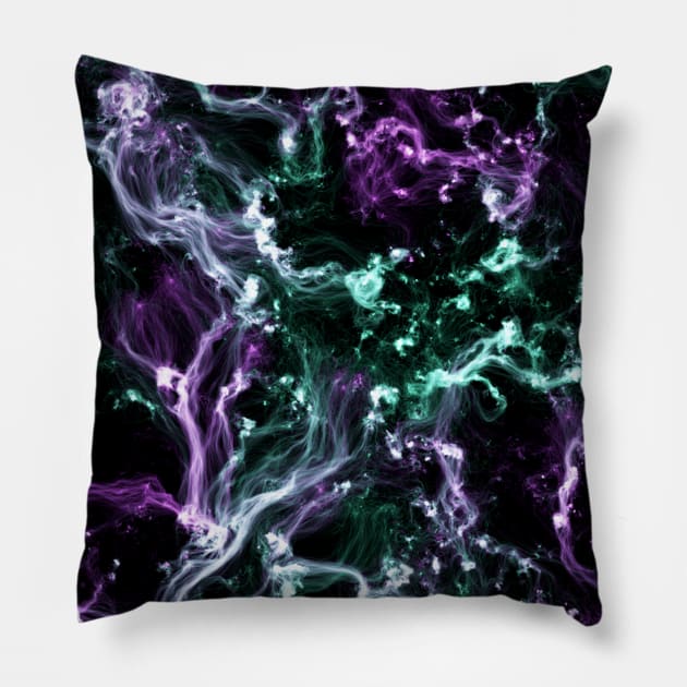 Purple and green nebula Pillow by Nerdiant