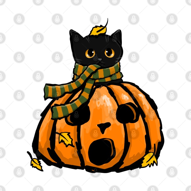 Autumn Kitty in A Pumpkin by KilkennyCat Art