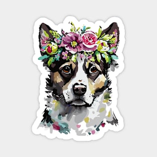 Mixed Breed Dog Floral Portrait Magnet