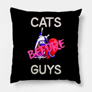 Cats before guys | Funy tshirts for cat lovers | Cat lady gift | Cat mother gifts | Cat mom gifts Pillow