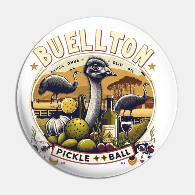 Buellton Pickleball Ostrich Emu Design Pin by Battlefoxx Living Earth