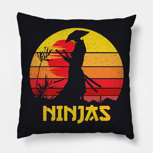 Ninja Warrior Retro Vintage Pillow by DARSHIRTS