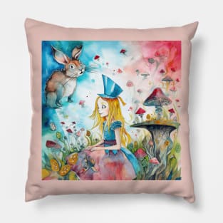 Bright Alice in Wonderland Watercolor Pillow