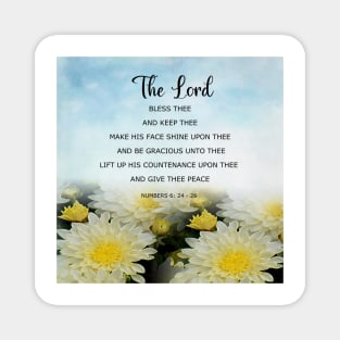 God's Blessing Prayer -  Numbers 6:24-26  Bible Verse - Blessing Scripture with White Flowers and Blue Sky Magnet