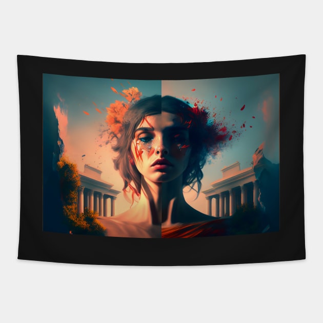 Greek woman Artistic Wallpaper Tapestry by AiArtPerceived