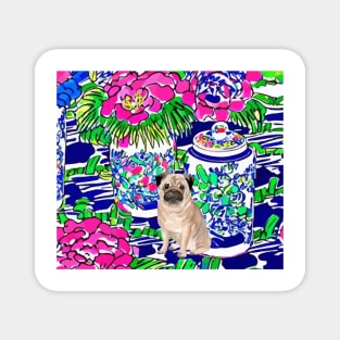 Pug and pink daisies Magnet