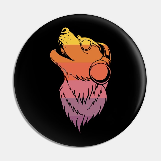 Retro Wolf Headphones Pin by Dojaja