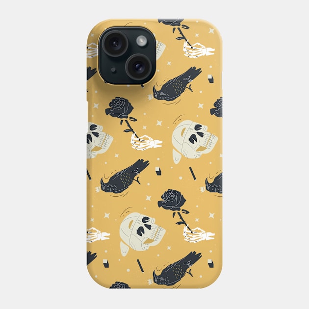 Crows And Skulls Yellow Black Phone Case by Bestseller