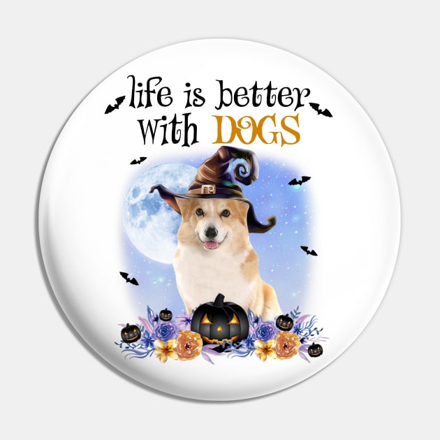 Corgi Witch Hat Life Is Better With Dogs Halloween Pin by cyberpunk art