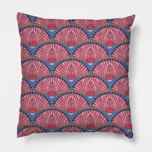 Art deco fans on blue Pillow