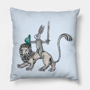 Sword-wielding Medieval Rabbit Riding a Lion Pillow