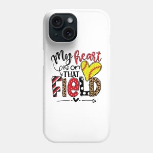 My Heart Is On That Field Softball, Leopard Softball Mom Phone Case