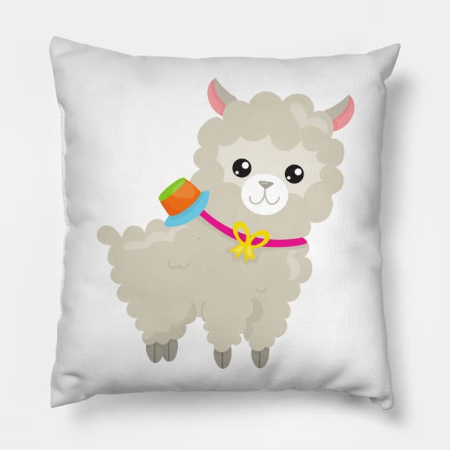 Cute Llama, Alpaca, Little Llama, Llama With Hat Pillow by Jelena Dunčević