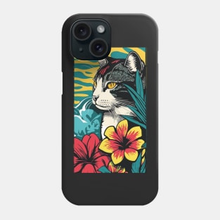 American Shorthair Cat Vibrant Tropical Flower Tall Retro Vintage Digital Pop Art Portrait 2 Phone Case