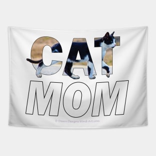 CAT MOM - black and white cat oil painting word art Tapestry