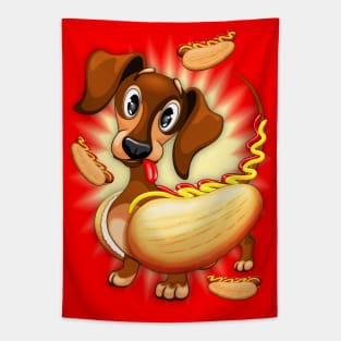 Dachshund Hot Dog Cute and Funny Character Tapestry