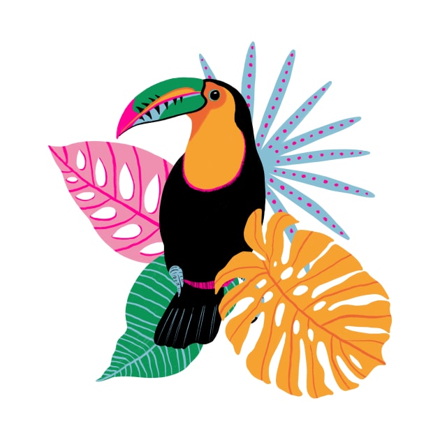 Toucan with Tropical Leaves by SarahWIllustration