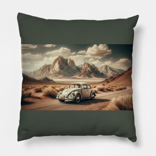 Volkswagen Beetle in the Desert Pillow by NebulaWave