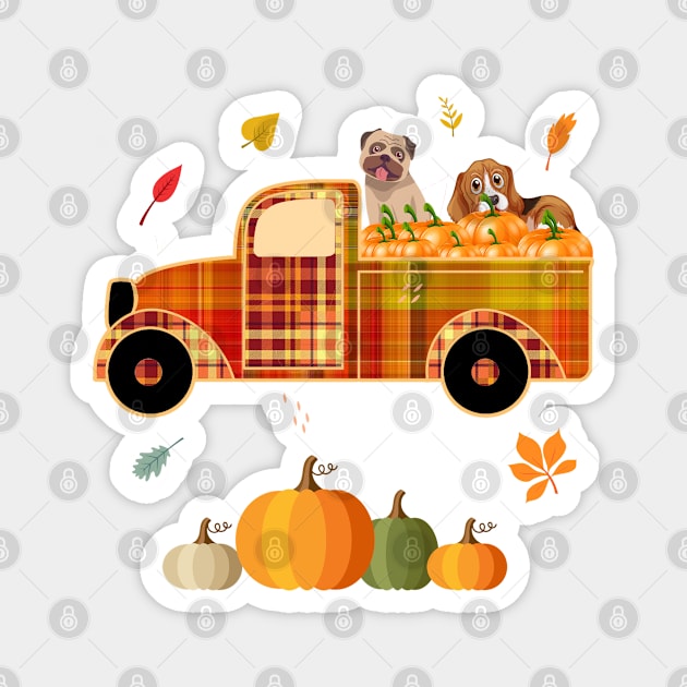 Pug Pumpkin Beagle Truck Fall Leaf Thanksgiving Halloween Magnet by Marcekdesign