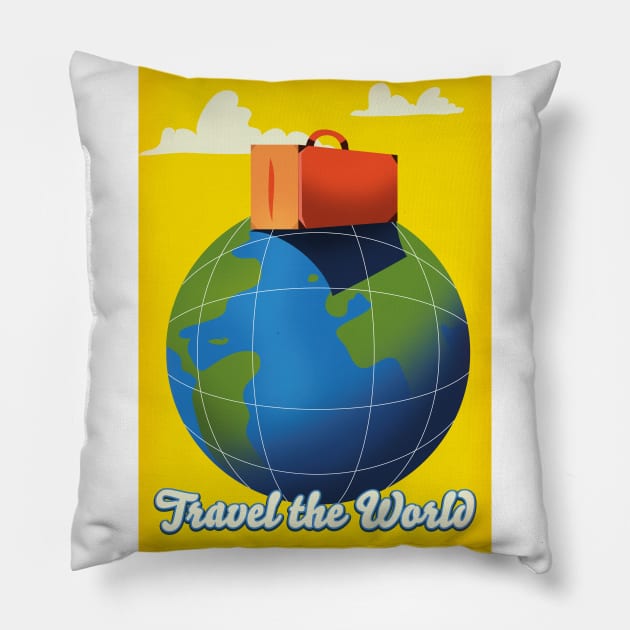 Travel the world retro travel poster. Pillow by nickemporium1