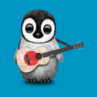 Baby Penguin Playing Japanese Flag Guitar T-Shirt