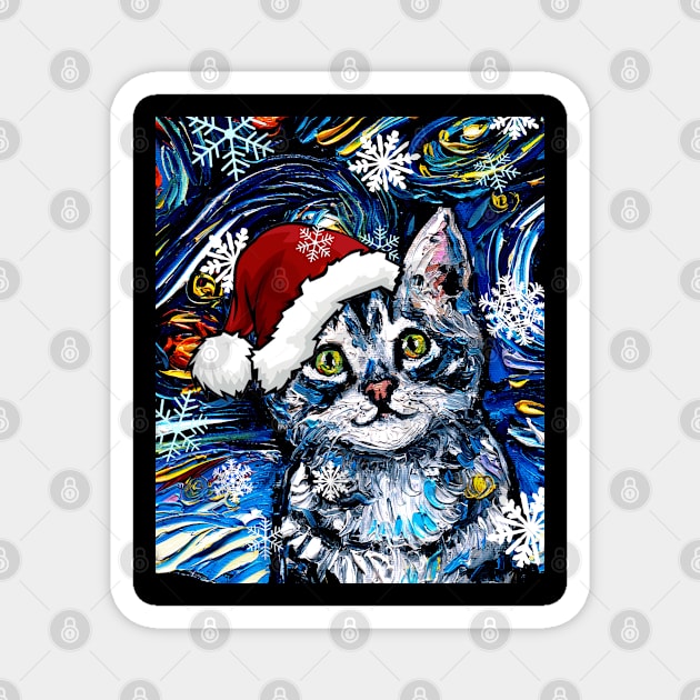 Gray Tabby Kitten Santa Magnet by sagittariusgallery