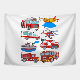 Firetrucks Firefighting Plane Ambulance Helicopter Tapestry