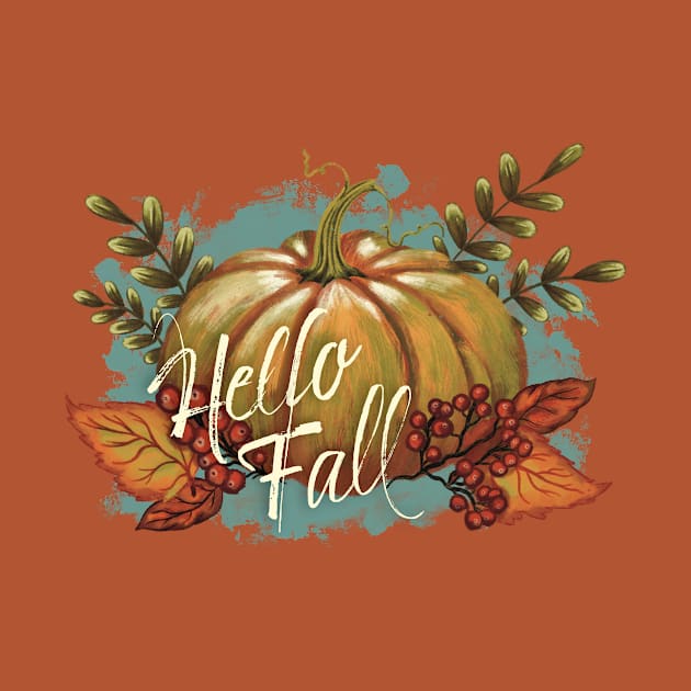 Hello Fall Pumpkin by Zunza.Art