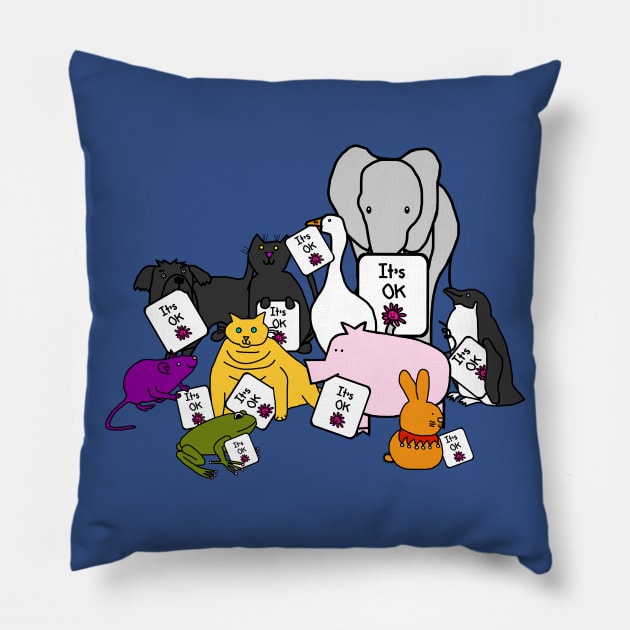 Cute Animals say Its OK Kindness Design Pillow by ellenhenryart