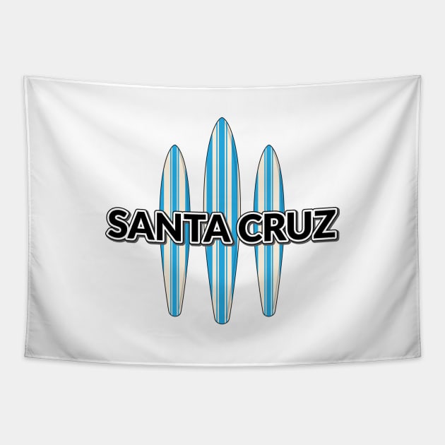 Santa Cruz Logo Pack Sticker California with Three Surf Boards Blue Lite Tapestry by PauHanaDesign