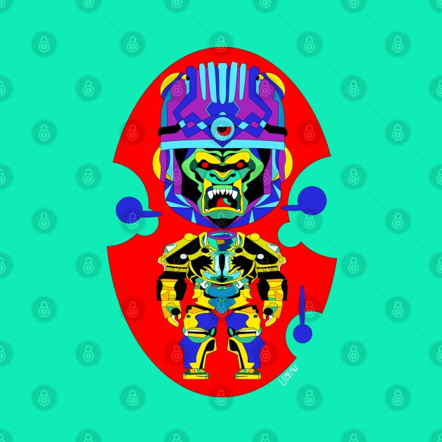 robot mojo gorilla ecopop in mexican patterns golden art by jorge_lebeau