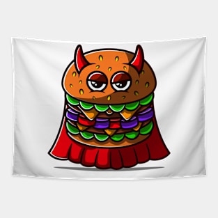 Cute Super Evil Burger Illustration. Tapestry