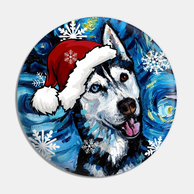 Happy Husky Santa Pin by sagittariusgallery