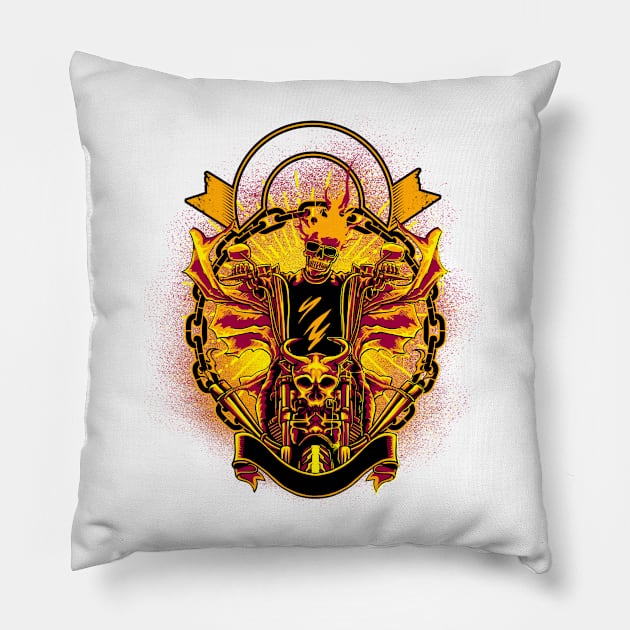 A burning skeleton on a motorcycle Pillow by Shadowbyte91