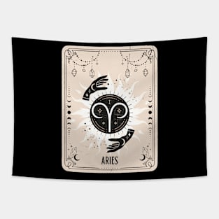 Aries zodiac symbol card with fortune teller mystic hands. Tapestry