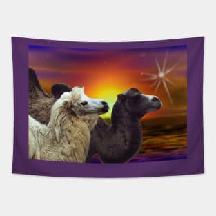 Bactrian Camels in the desert art gift. Tapestry