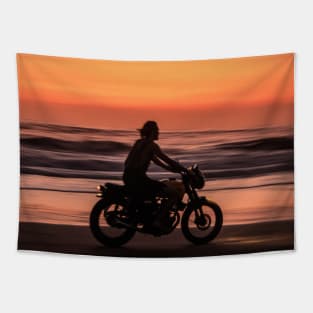 motor bike sunset beach Tapestry